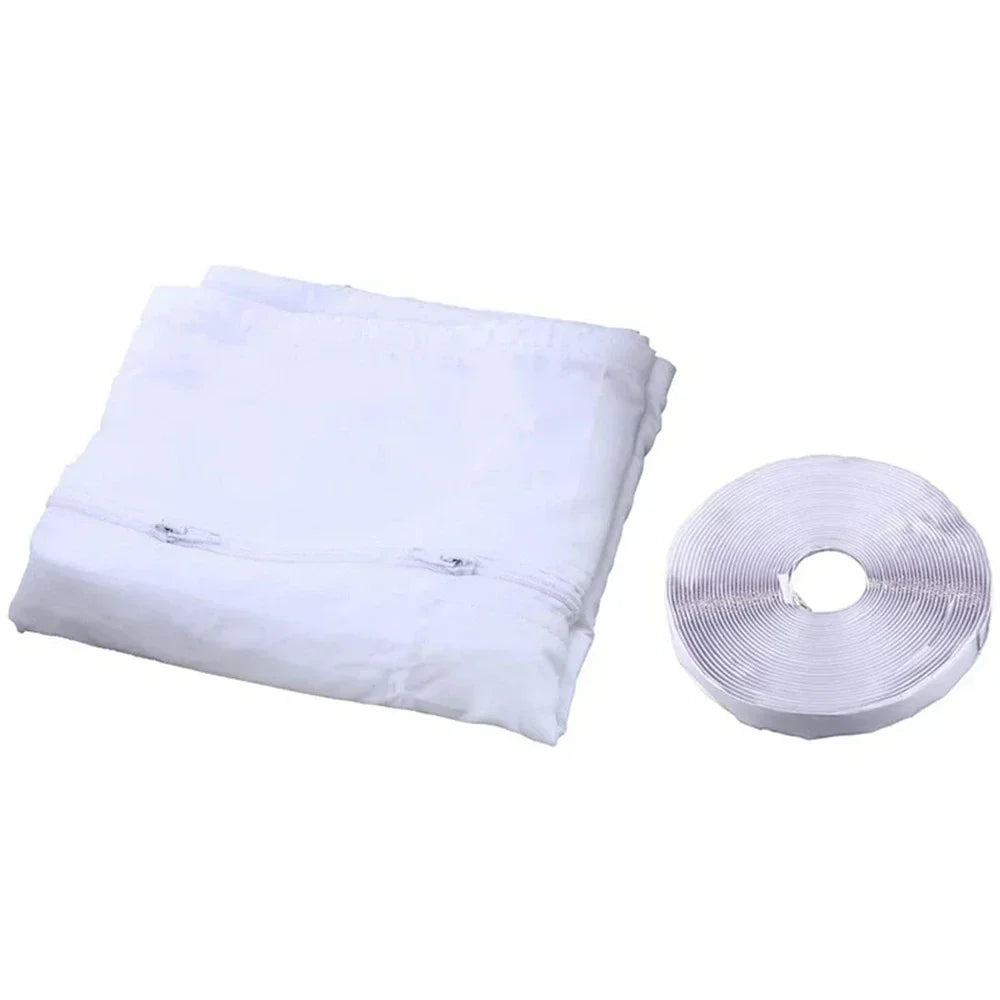 Air Conditioner Window Seal Kit, 3M/4M Flexible Cloth with Zip & Adhesive Fastener, Waterproof AC Sealing Plate for Mobile AC