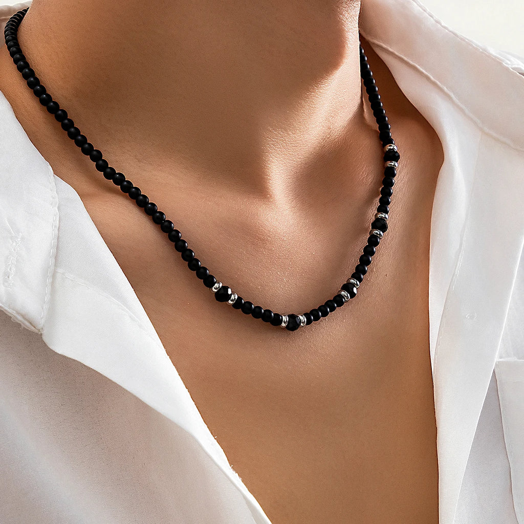 PuRui Hip Hop Acrylic Crystal Beads Strand Necklace for Men Black Choker Collar Simple Jewelry On The Neck Party Gift Street
