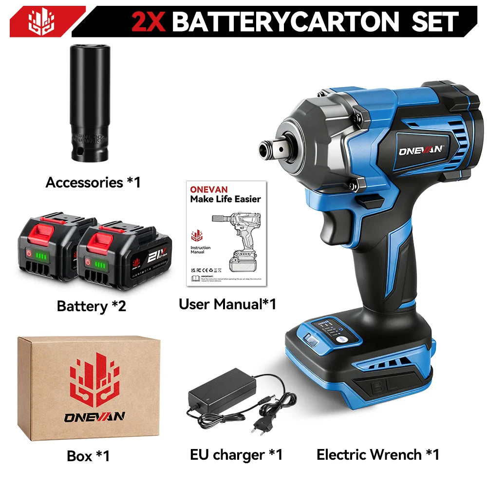 Clé à chocs électrique sans fil sans balais ONEVAN 1200Nm, douille de clé rechargeable 1/2 pouce, outil électrique pour batterie Makita 18V à broche