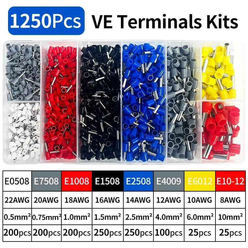 Bulk Copper Crimp Terminals 200-1900Pcs | E1508/E1008 Ring Connectors for Cable Wiring & Auto Repair