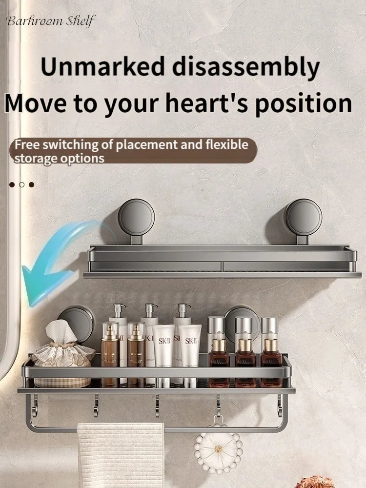 Étagère de salle de bain à ventouse sans perçage, support mural en aluminium pour salle de bain, organisateur de salle de bain à suspendre au mur