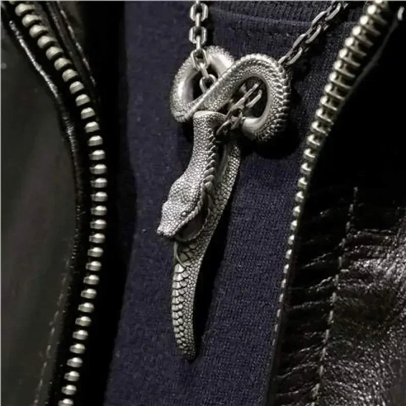 Vintage Gothic Snake Coiled Demon Skull Pendant Necklace for Men Boys Rock Party Halloween Jewelry Gift