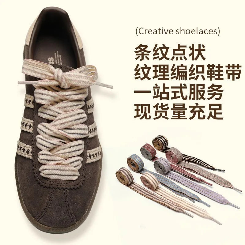 Width 1.5cm Creativity Stripes Red Green Shoelaces Trend Sport Casual DE Trainig Shoe Laces For Spring Summer Shoes Strings