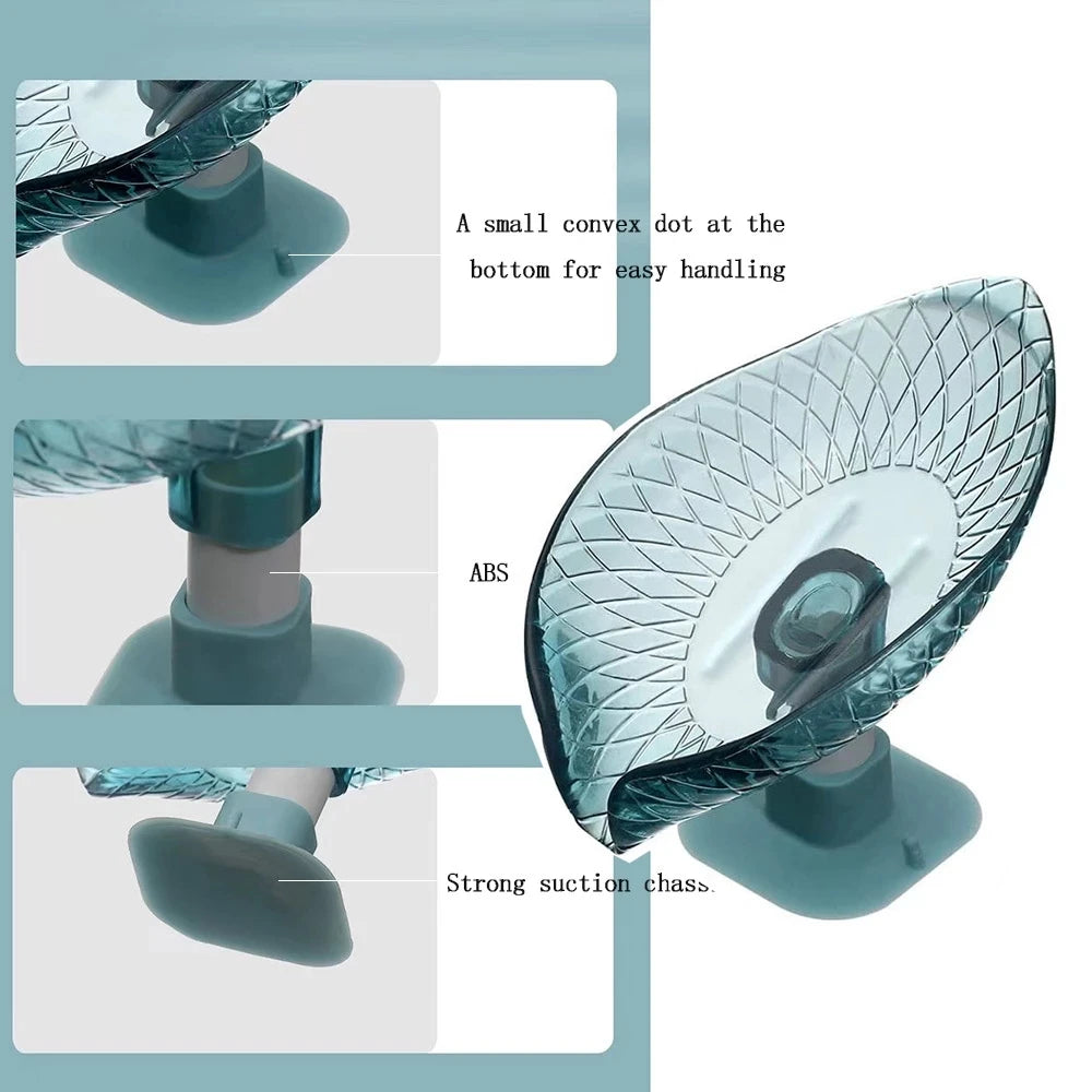 Boîte à Savon de Vidange Design Feuille avec Ventouse Porte-Savon Décoratif en Plastique Auto-Drainant Plateau de Savon Organisateur de Rangement pour Salle de Bain