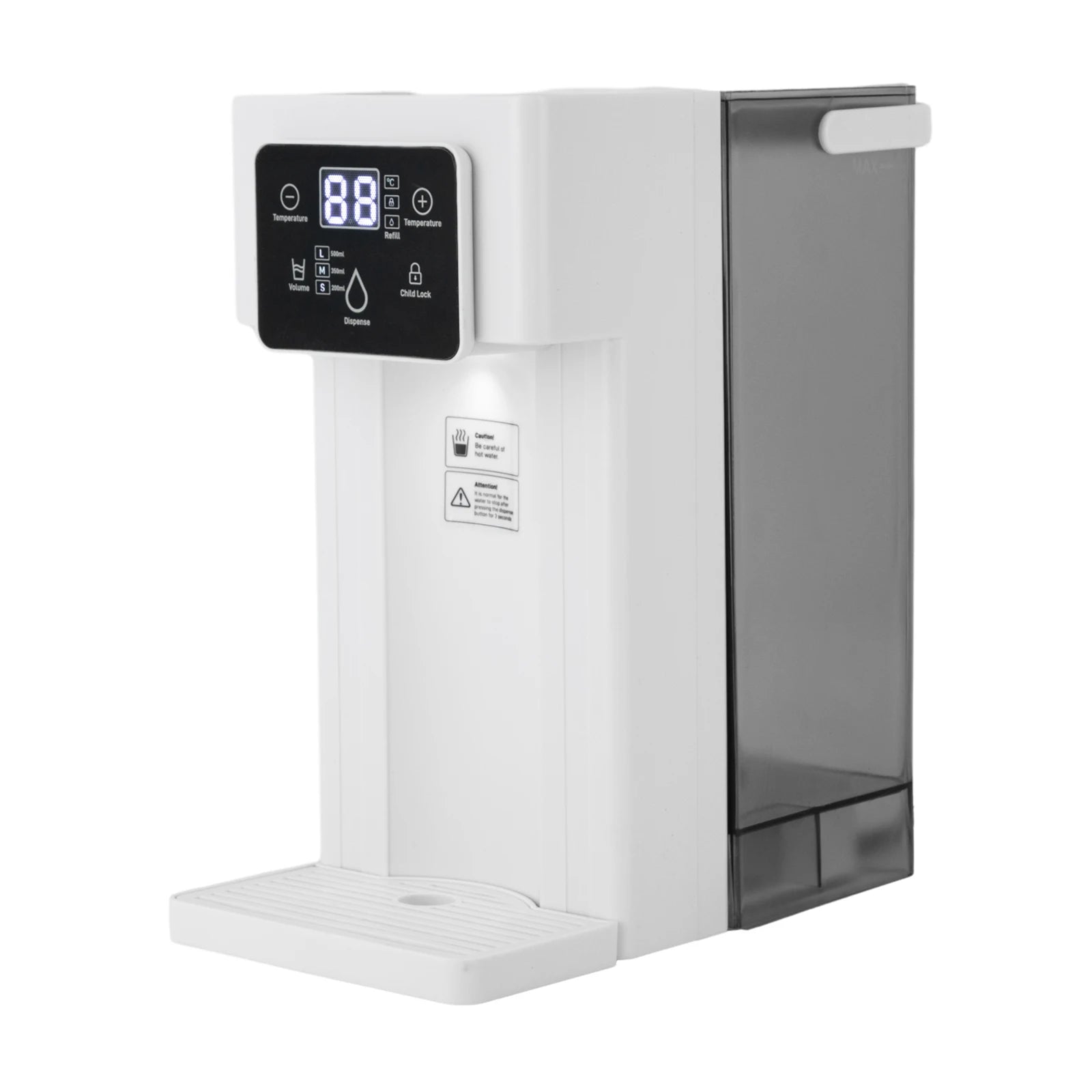 Distributeur d'eau chaude instantanée de bureau rectangulaire ABS PS 444 Acier inoxydable Silicone 110V Prise US 1500W Capacité 3L Sortie d'eau quantitative 200ml 350ml 500ml Faible bruit Cordon d'alimentation 1m Distributeur d'eau électrique de comptoir