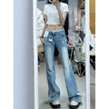 plus Size High Waist Blue Denim Jeans Women's Straight Leg Bootcut Pants Spring Summer Faion Retro American Sle