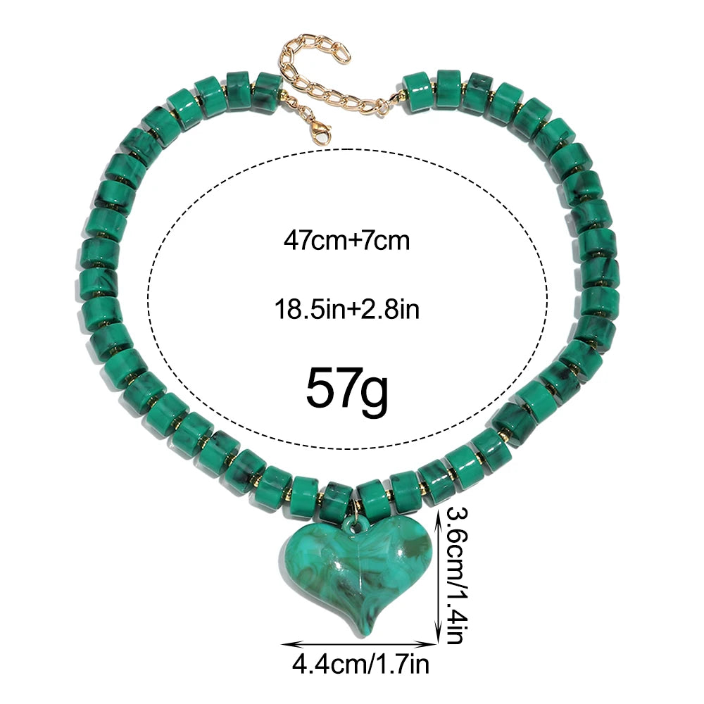 Trendy Acrylic Colorful Beads Heart Pendant Choker Necklaces Fashion Geometric Beads Collar Necklace Jewelry Gifts
