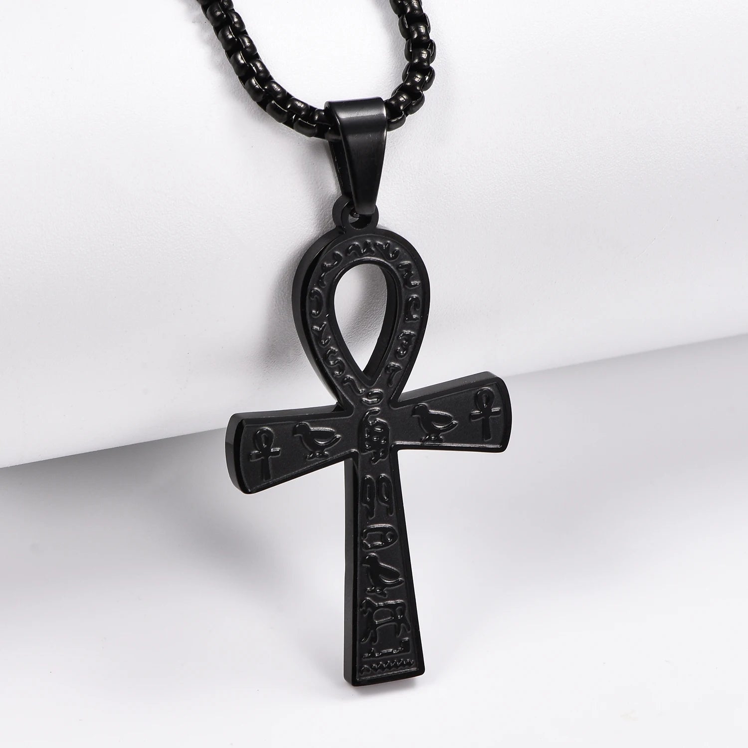 Stainless Steel Ancient Egyptian Ankh Cross Pendant Necklace Silver/Gold Color Painted Bird Animal Totem Jewelry Gift