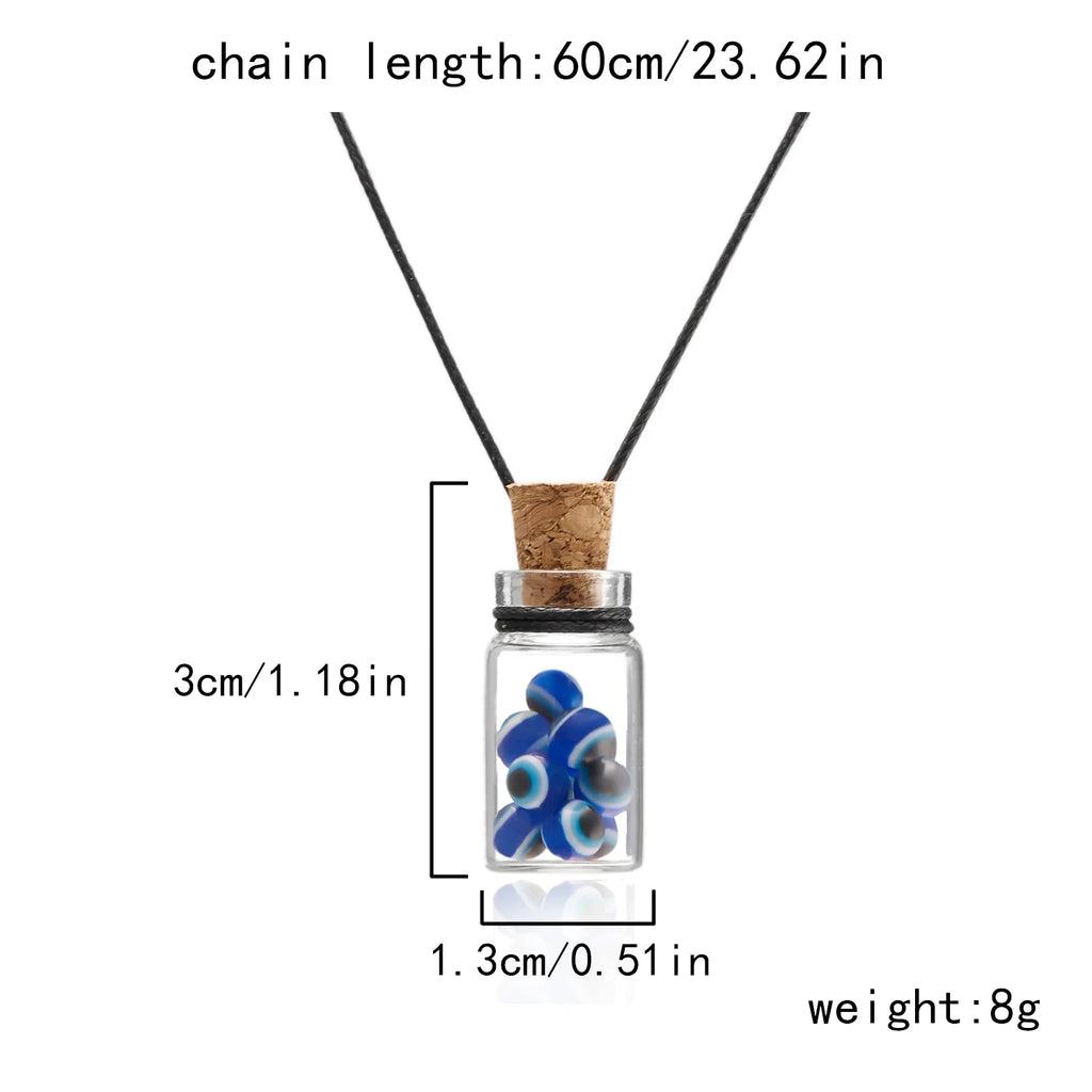 Turkish Blue Evil Eye Wishing Bottle Pendant Necklace for Women Men Black Rope Chain Necklace Good Luck&Protection Jewelry Gift