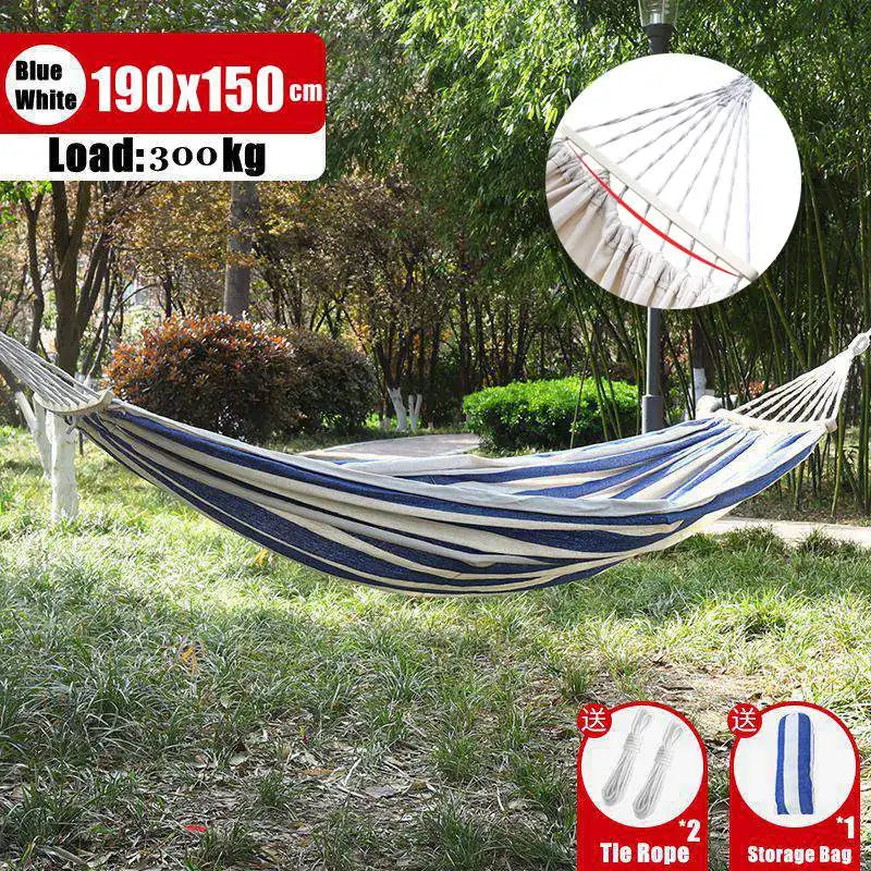 Outdoor Canvas Hammock Portable Single Double Thickened Anti-Rollover Striped Hammock Travel Camping Hanging Swing With Bag