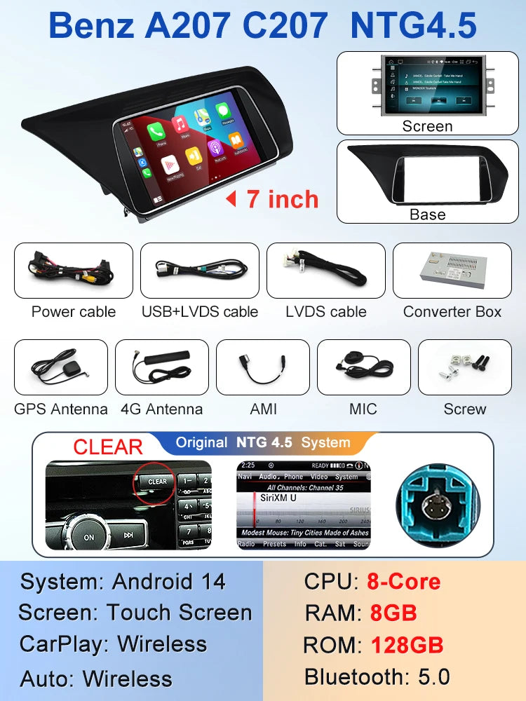 STWEI  New Factory Price 7inch Android 14 Car Multimedia Players For Mercedes Benz E Class W207 A207 GPS Navigation CarPlay AUTO