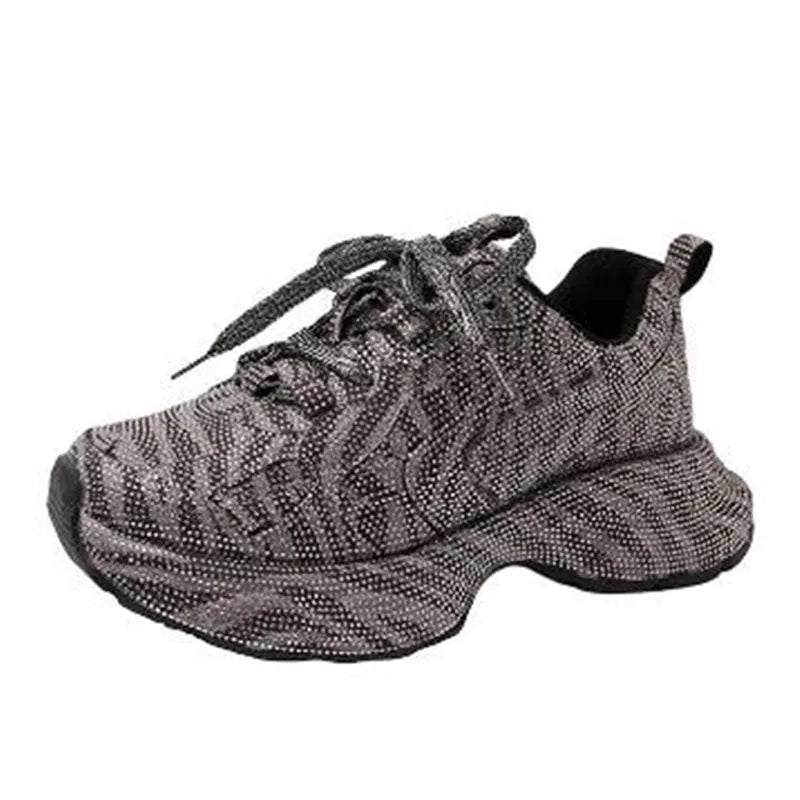 Luxury Women Bling Running Shoes Chunky Sneakers Fashion Casual Genuine Leather Breathable Height Increased Flat Platform Shoe