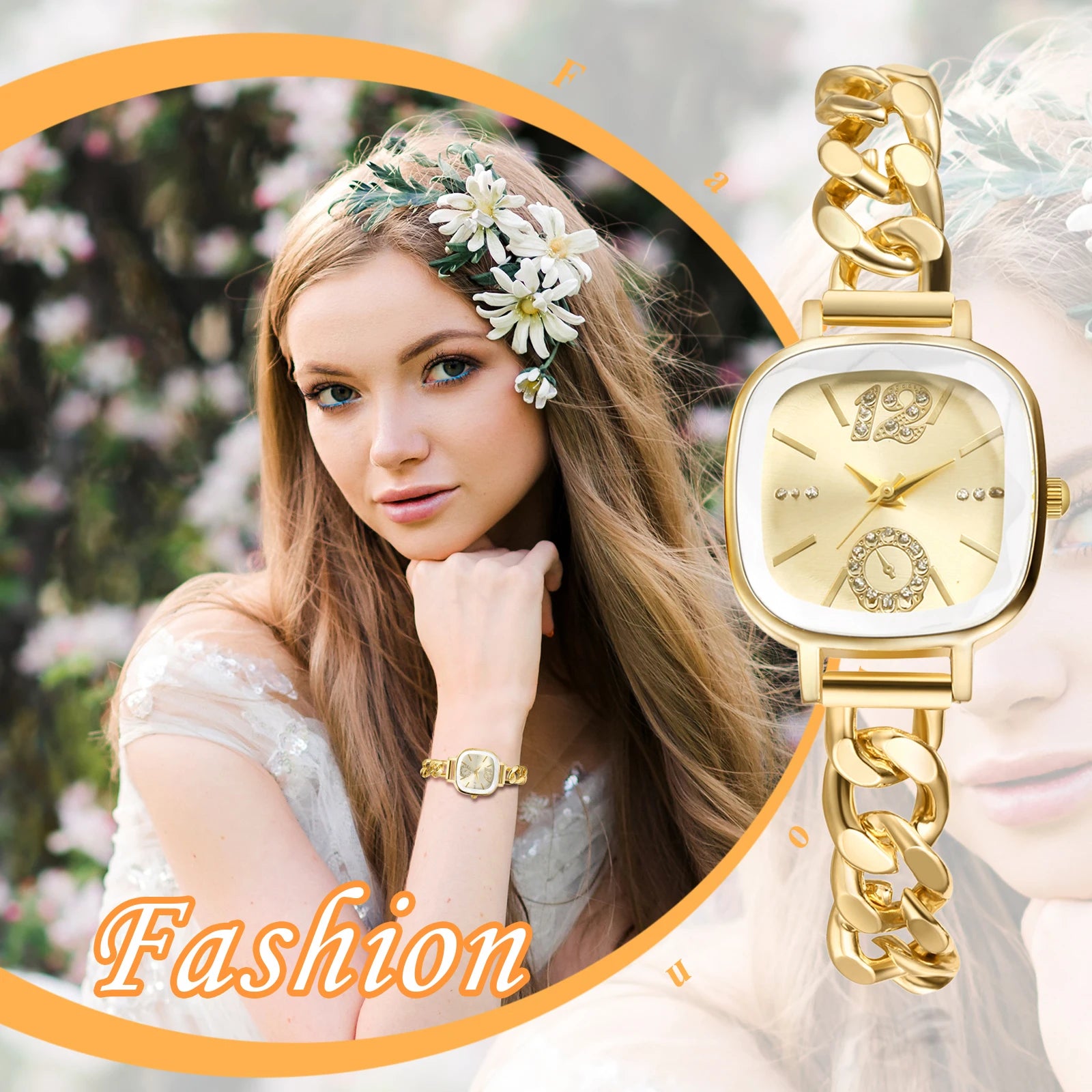 JEWELRYWE Women's Square Cuban Bracelet Watch Diamond Waterproof Strip Scale Adjustable Bracelet Exquisite Fashion Women's Watch