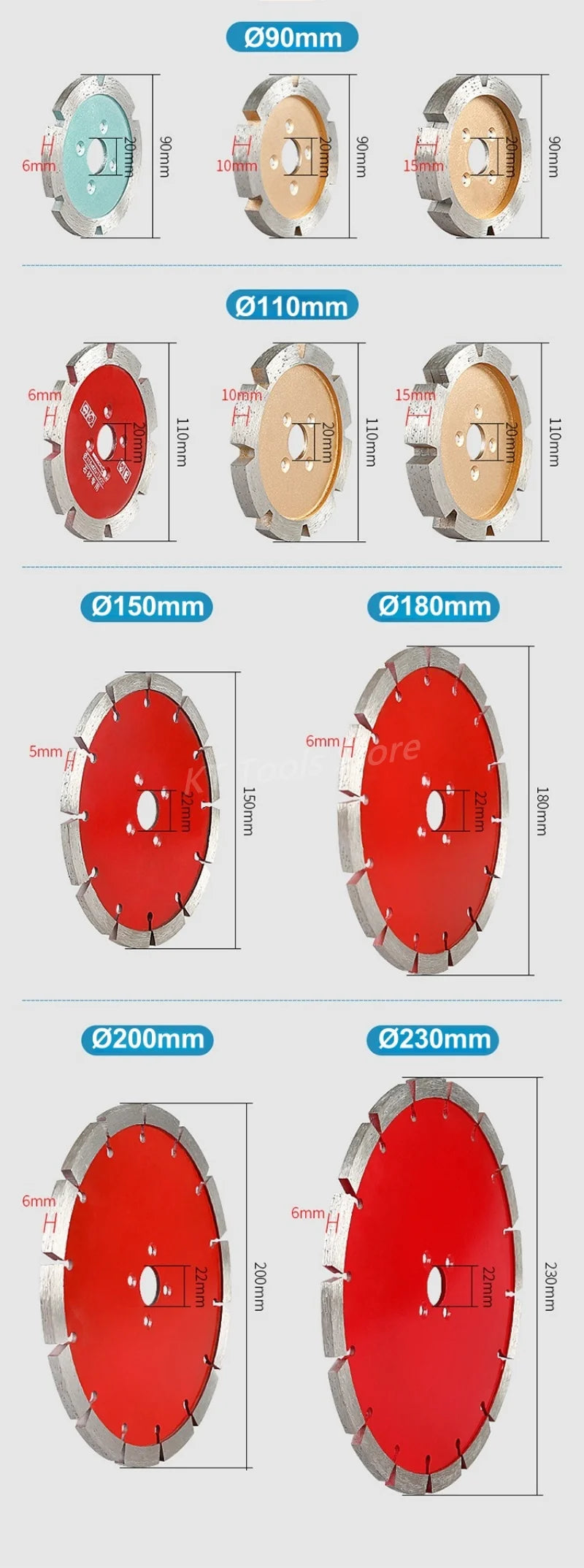 3-15MM Thickeness Diamond Saw Blade 90/110/150/180/200/230MM Carving Blade Stone Wall Slot Concrete Tile Metal Cutting Blade