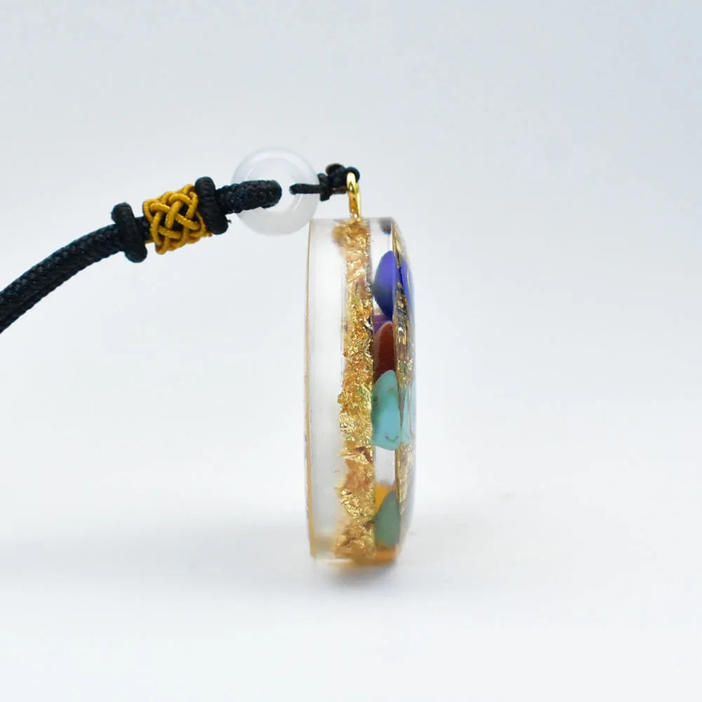 7 Chakra Metatron Cube Orgone Pendant Necklace with Golden Foil Spiritual Reiki Healing Crystals Natural Stone Charm Jewelry