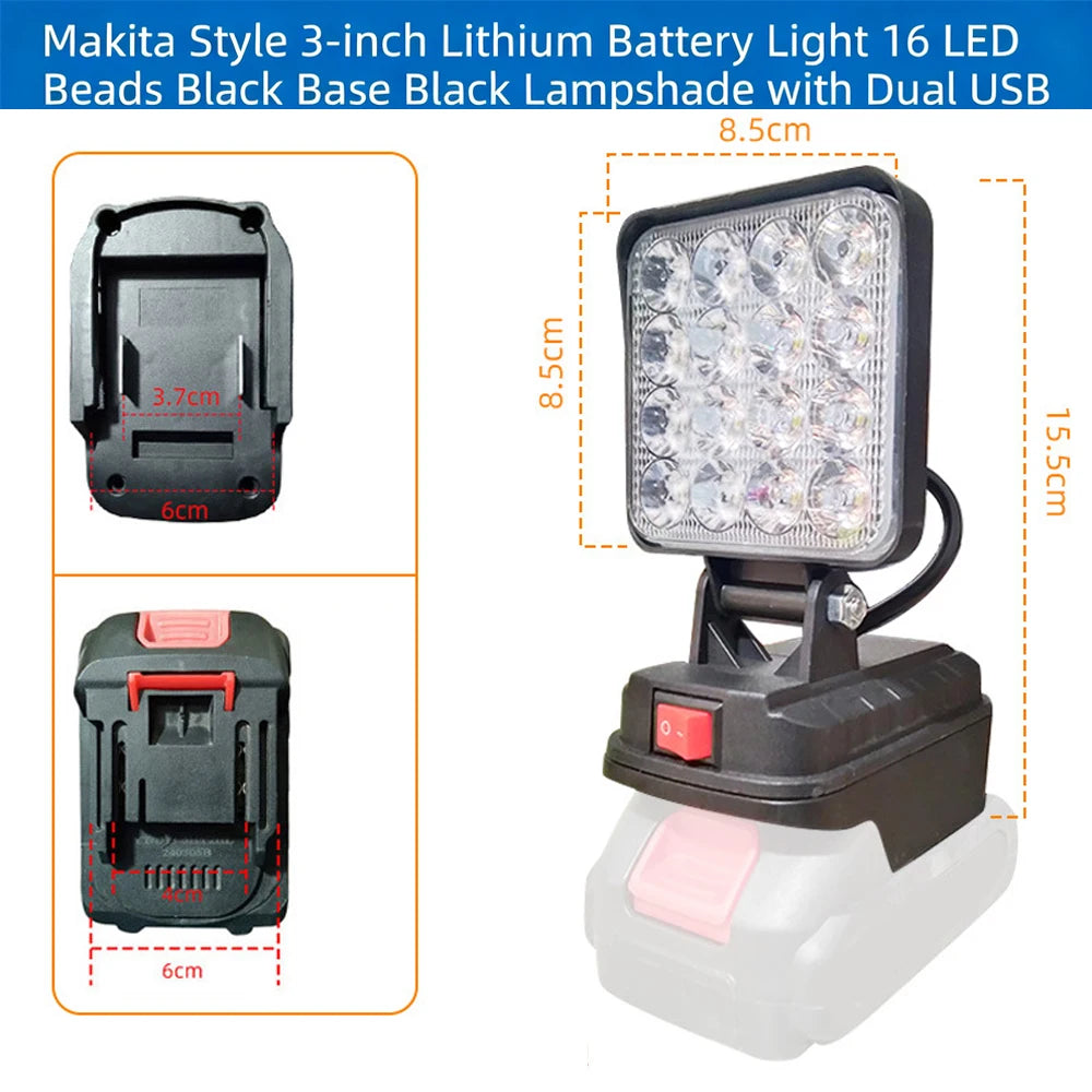 LED Work Light 3/4/8Inch For Makita 14.4V 18V Li-ion Battery Lamp With USB Outdoor Flashlight Lantern Camping Emergency Light