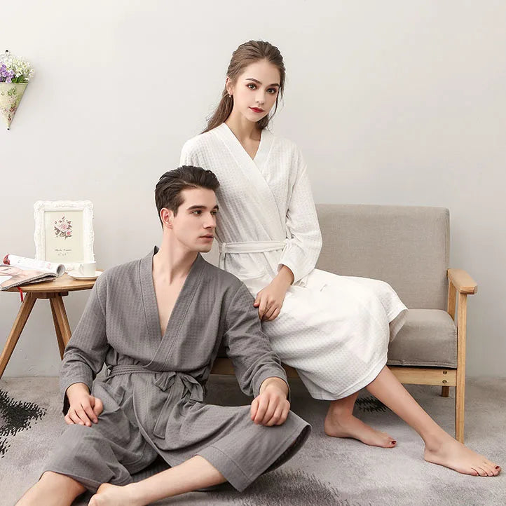 Custom Couple Bathrobe Embroidered with Names Logo Home Clothes Waffle Knit Bathrobe for Couples Hotel Spa Robe for Men Women