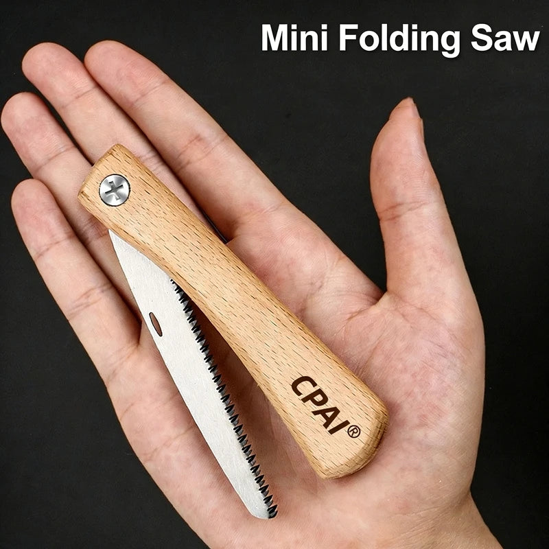 Compact Folding Wood Saw, Premium Steel Blade with Walnut Grip for Bushcraft, Pruning & Model Making