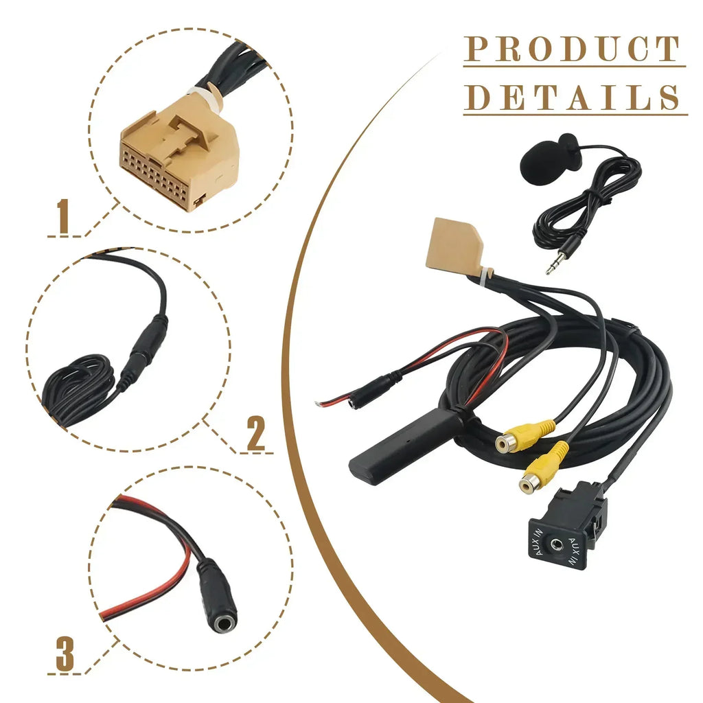 Câble AUX de voiture compatible Bluetooth 12V pour MMI 2G adaptateur microphone audio pour Q7 A6 A8 2006-2008 câble sans fil de musique