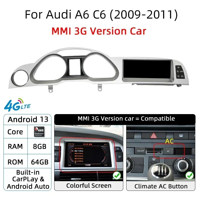 Android 14 8+128G Auto Radio CarPlay For Audi A6 C6 4f 2005 2006 2007 2008-2011 MMI 2G 3G Car Multimedia Player Stereo Wifi Navi