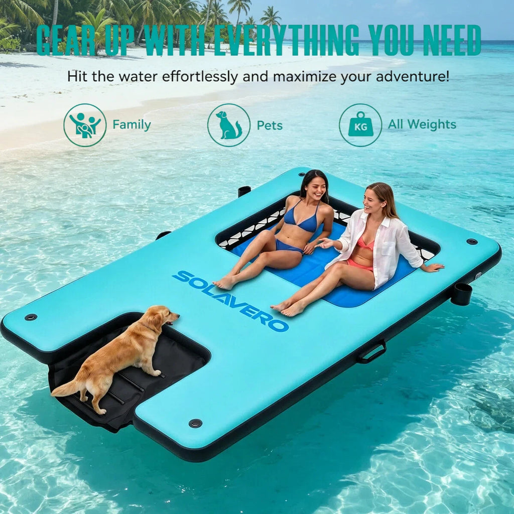 Inflatable Floating Dock, Portable Inflatable Platform With Cupholder, Repair Kit & Carry Bag, Heavy Duty Pool Float Raft for Swimming, Lake, Pool, Beach