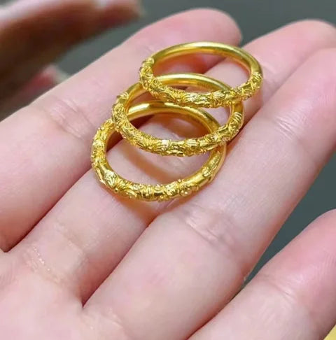 3d hard gold rings 24k pure gold finger rings gold flower ring big size 10.5 wedding jewelry