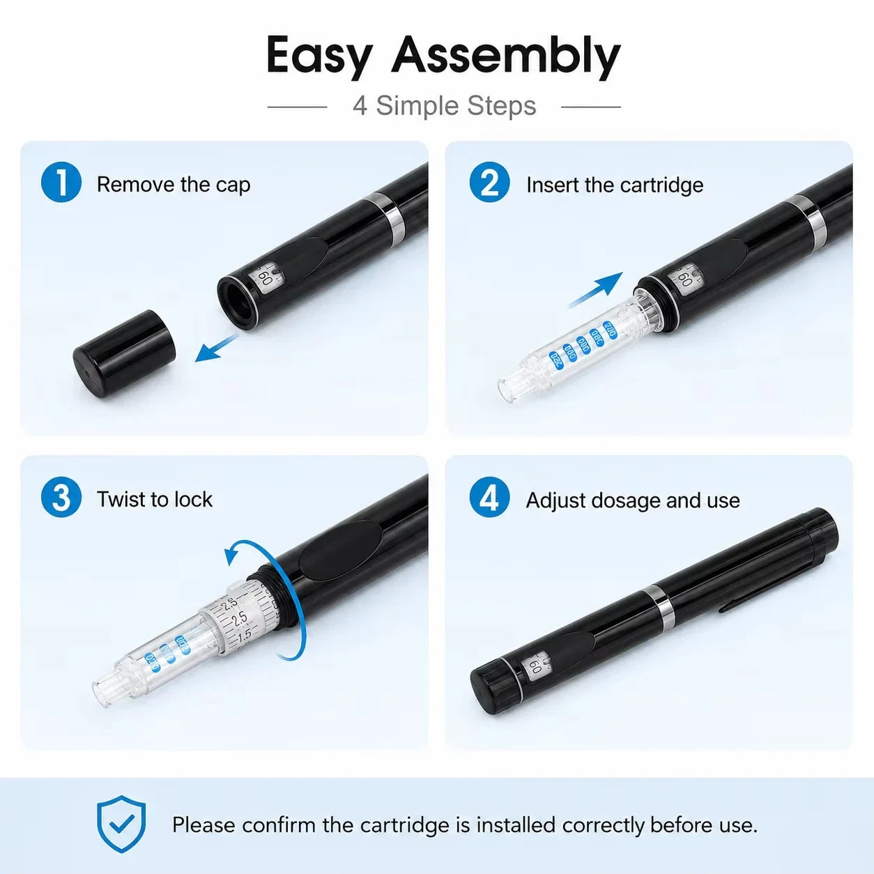 Reusable Pen Injector,Cartridges Set Portable Insulin Injection Pens Peptide Pen Dose Control ,Perfect for 3ml Cartridges