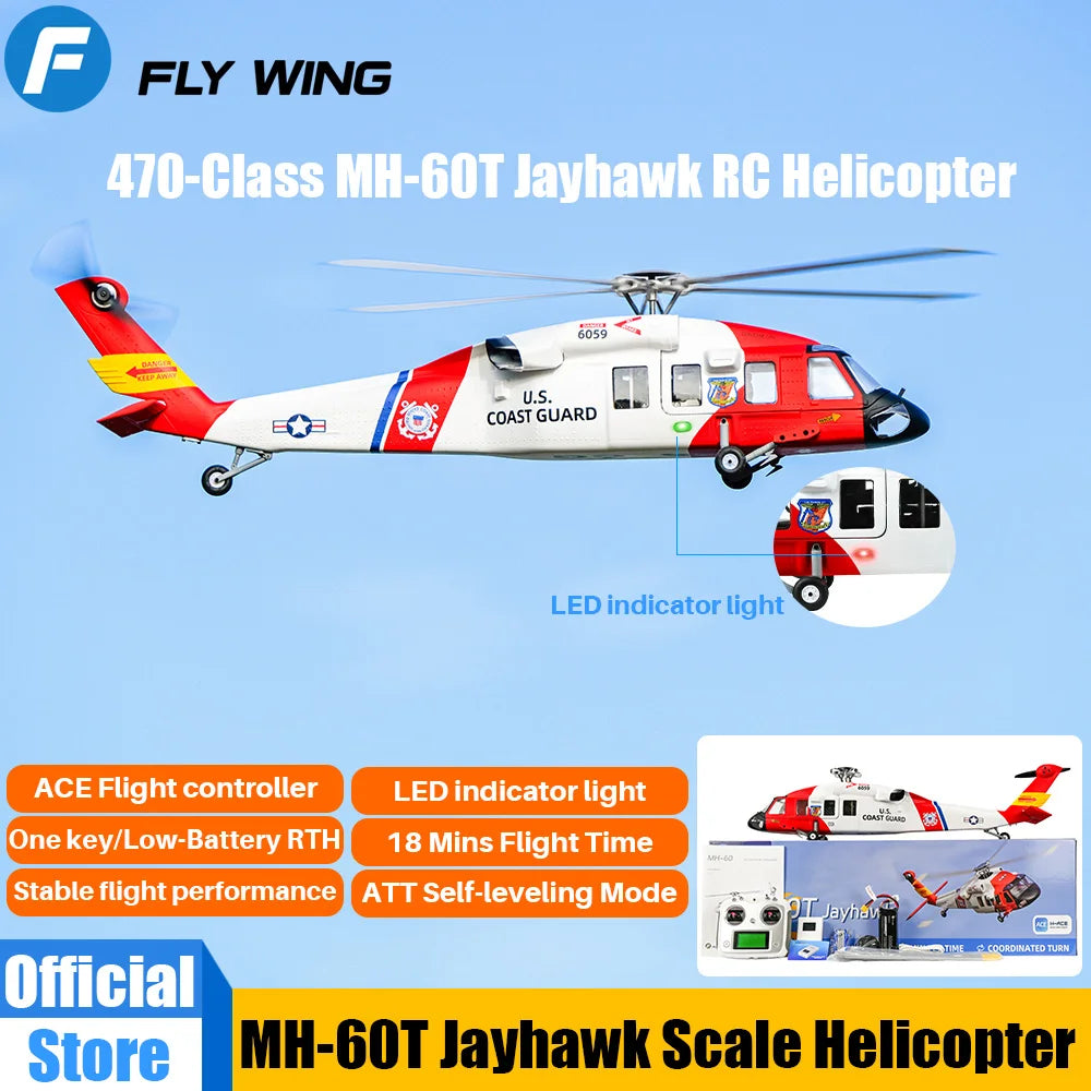 FLYWING MH-60T Jayhawk Scale Helicopter 470 Class LED Light ACE Controller MH60T rc Helicopter MH60 helicopter with GPS ATT mode