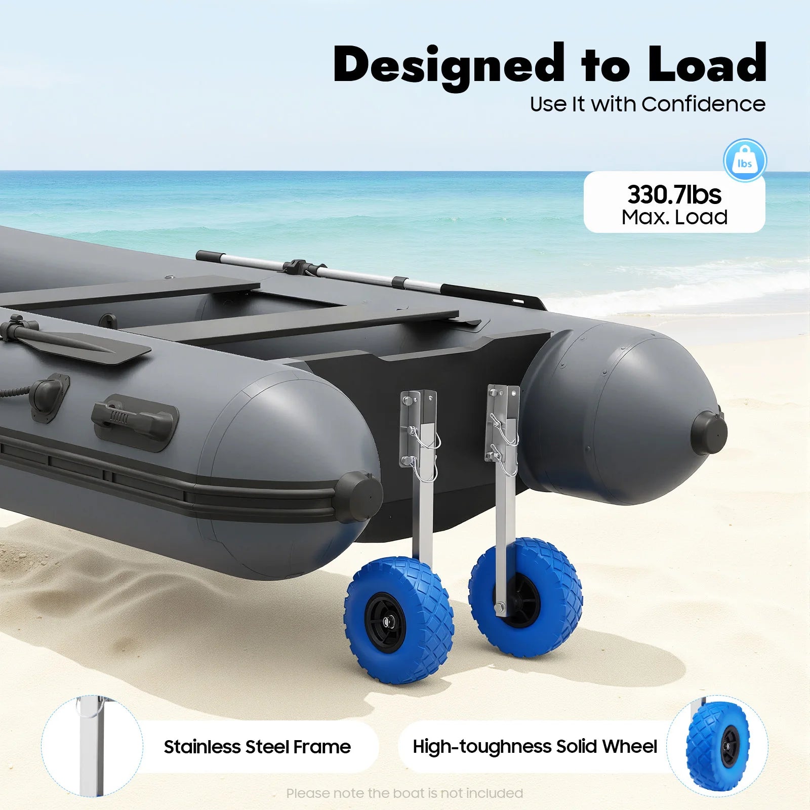 Portable Lightweight Dinghy Cart with 9.84'' Wheels,330lbs Load Capacity,Universal for Fishing Boat,Inflatable Watercraft,SUP