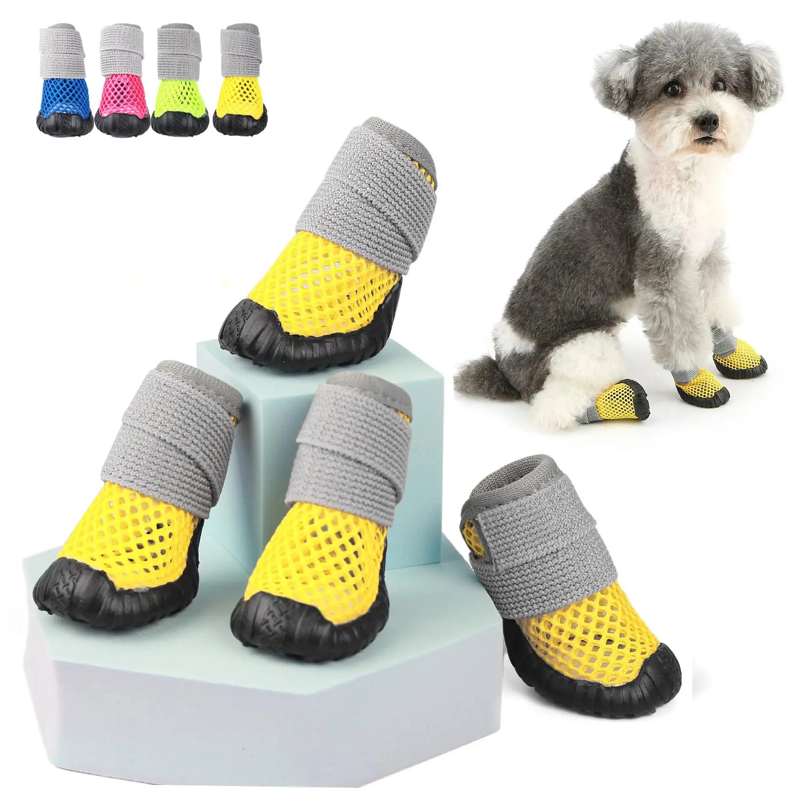 Breathable Mesh Small Dog Shoes, Anti-Slip Rubber Sole, Adjustable Paw Protectors for Hot Pavement, Walking Running Boots Summer