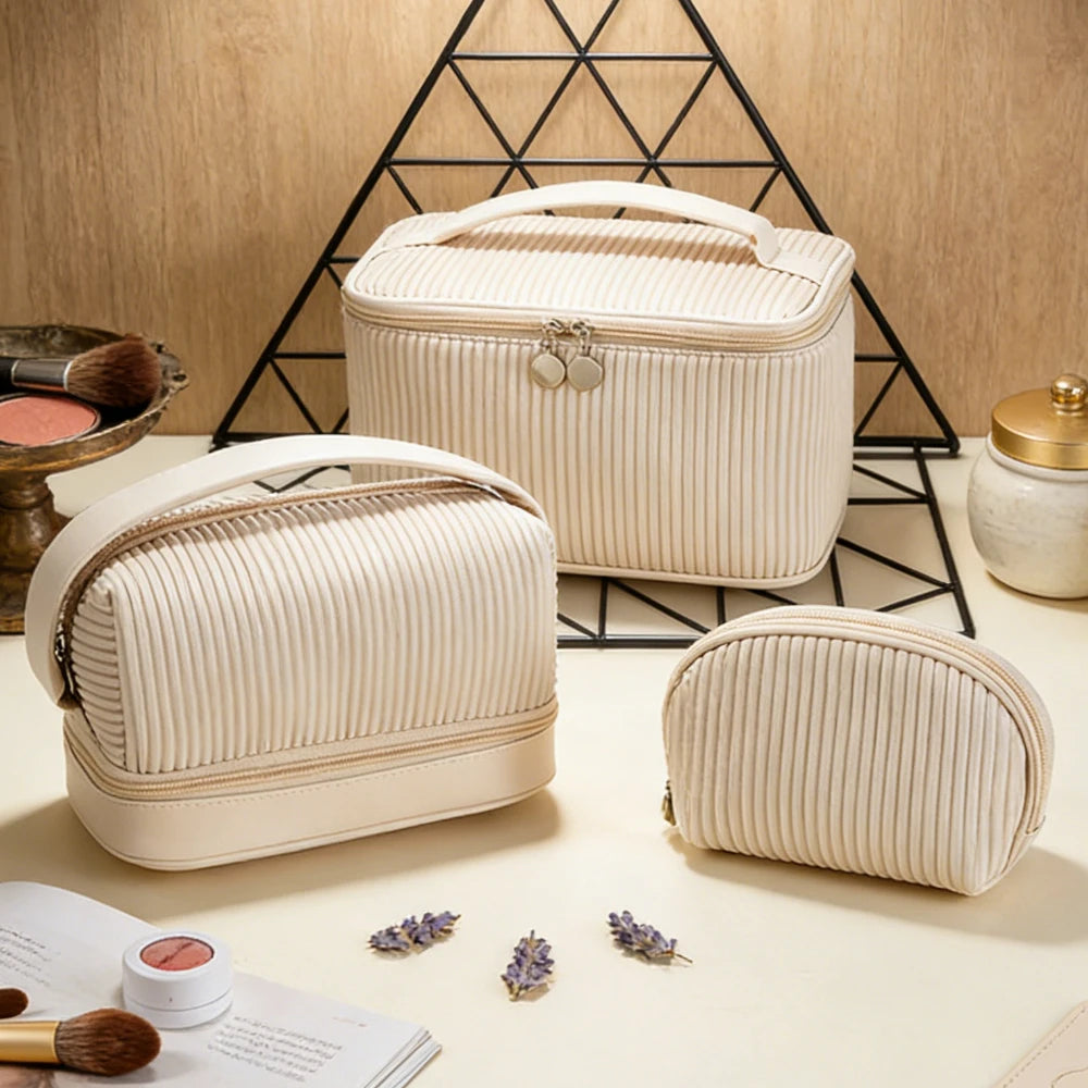 New 3PCS Makeup Bag Set for Women – Lightweight PU Leather Travel Cosmetic Organizer, Fashion Portable Vanity Pouch Kit