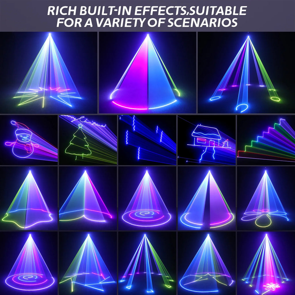 Somspot Full Color Laser Lights 3D Animation Laser Machine RGB Pattern Effect Lighting Projector for Wedding Party DJ Disco Club