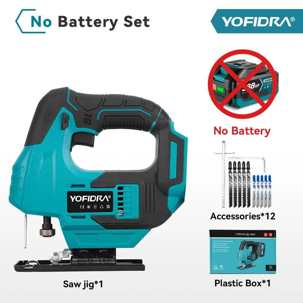 YOFIDRA Brushless 19mm Electric Jig Saw Infrared Laser Curve Saw Variable Speed MultiFunction Cutter For Makita 18V Battery Pin