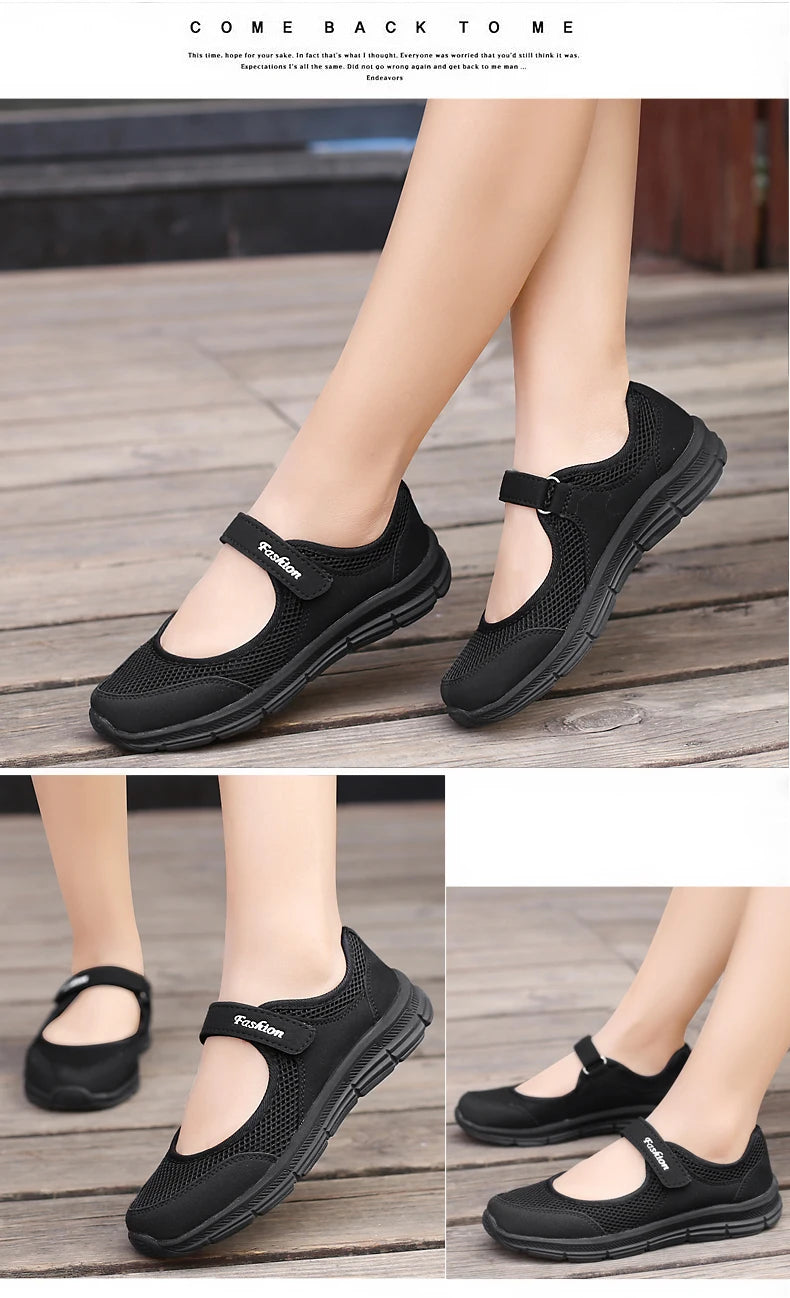 Women's Breathable Walking Shoes Ladies Fashion Mary Jane Sneakers Adjustable Working Nurse Shoes Lightweight Flats Roll