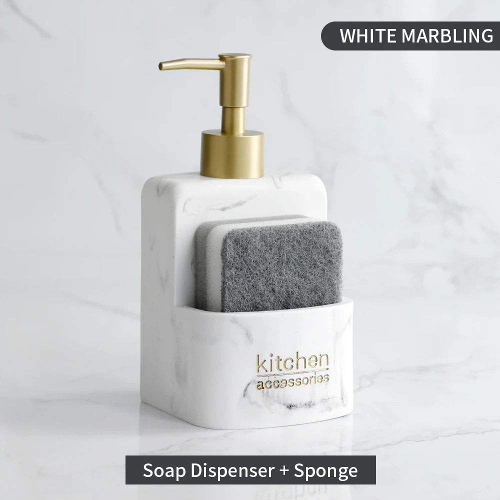 Kitchen Accessories Sink Countertop Liquid Hand Soap Dispenser Pump Bottle Caddy with Storage Compartment Holds Stores Scrubbers