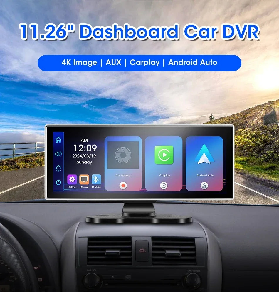 Srnubi 11.26" Dash Cam Rearview Carplay Android Auto 4K DVR Navigation Player Dual Lens Recorder Dashboard WIFI BT AUX GPS FM