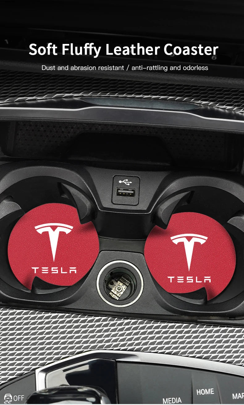 2Pcs Car Coaster Suede Mat Water Cup Anti-slip Pad Auto Interior For Tesla Model 3 Highland 2023 Model S Model X Model Y