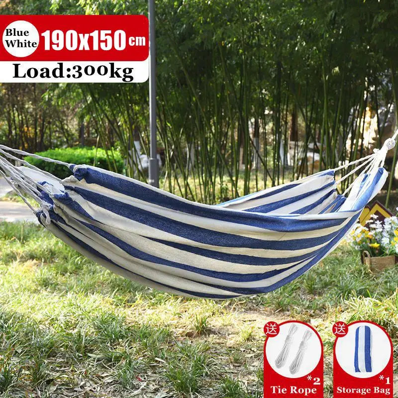 Outdoor Canvas Hammock Portable Single Double Thickened Anti-Rollover Striped Hammock Travel Camping Hanging Swing With Bag