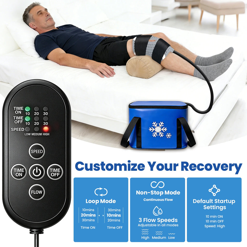 Cold Therapy Cryo Freeze System Quiet Pump Ice Compression for Post-Surgery ACL MCL Sprain Swelling Recovery Knee Leg Ankle