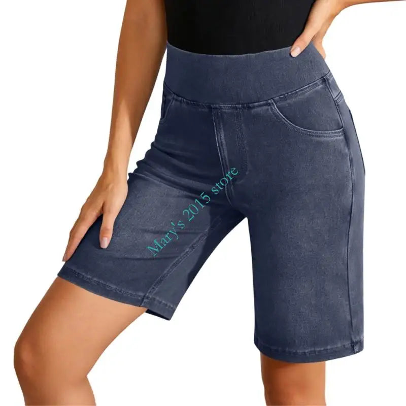 Women's Fit Stretch Jeans Shorts With Pockets Comfortable Casual High Waist Jeans Trousers Half Length For Daily Wear