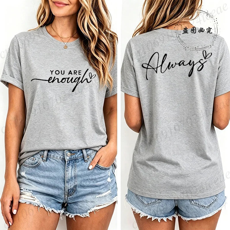 Fashion Women T Shirts You Are Enough Print Short Sleeve T-Shirt Motivational Quote Aesthetic Tee T-Shirts Inspirational Shirts