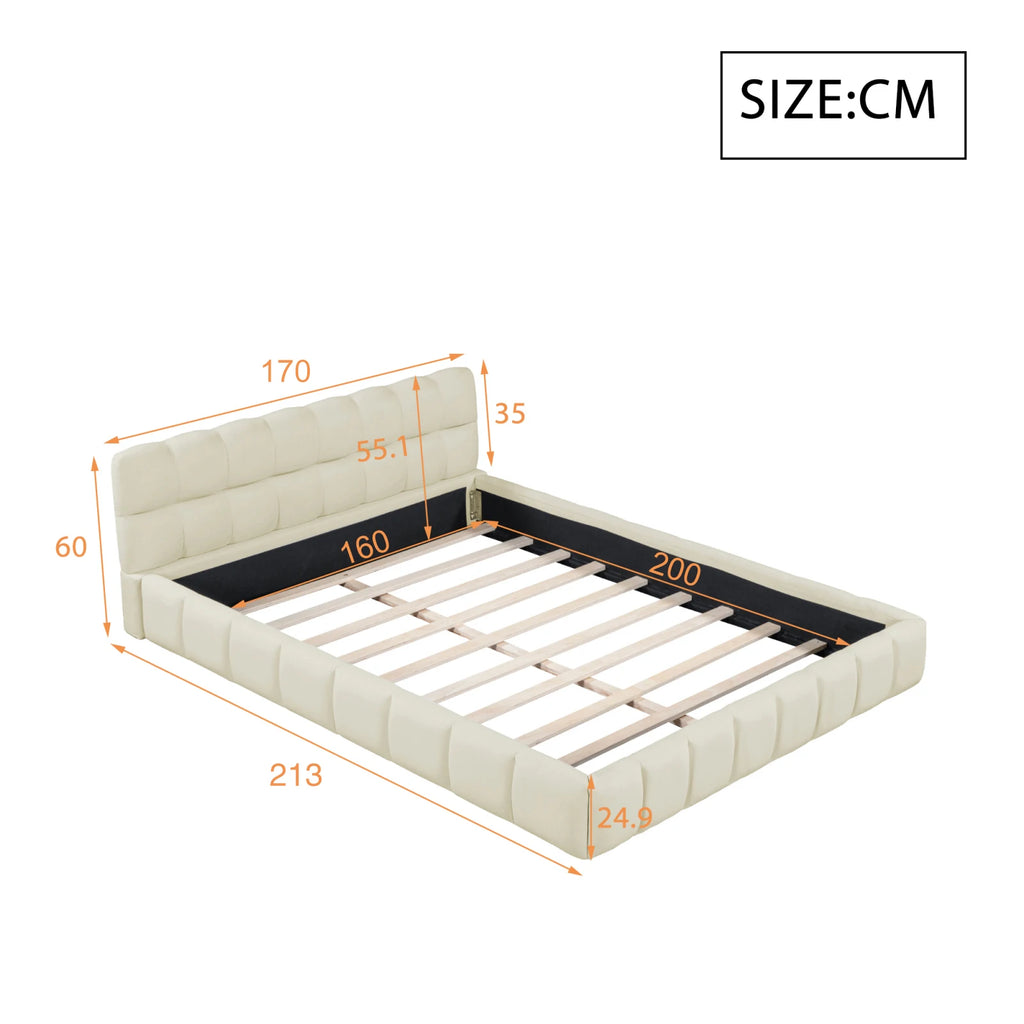 140x200cm/160x200cm Linen Upholstered Bed Frame,Double bed Bedframe with Soft Backrest,Bedroom Furniture,Bed Frame Queen,Beige