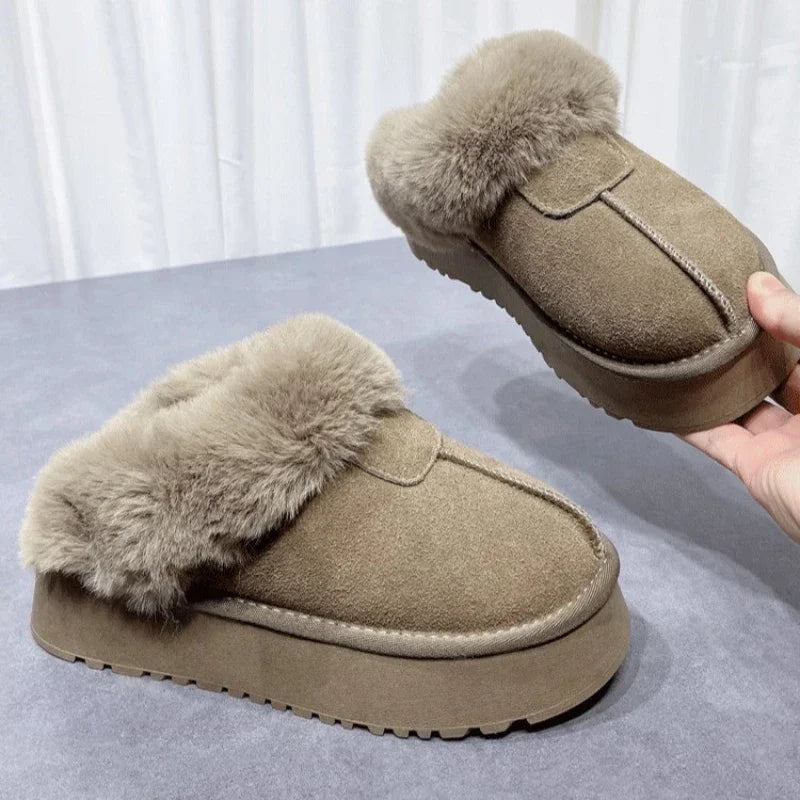 Comfort Slip-on Shoes for Women Keep Warm Snow Slippers Women Platform Casual Print Round Toe High Wedges Shoes Zapatos De Mujer