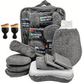 SEAMETAL 11pcs Microfiber Car Cleaning Kit Upgrade Car Wheel Tire Brush Sponge Towel Detailing Mitts Clean Pads with Storage Bag