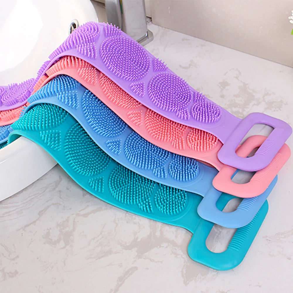 1pc Silicone Body Scrubber Shower Brush Bath Exfoliating Brush Belt Back Scrub Body Cleaner Cleaning Strap Bathroom Accessories