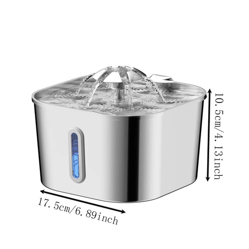 2.2L/74OZ Automatic Cat Fountain Stainless Steel Pet Water Dispenser Silent Water Pump Circulation Filtering Visual Window