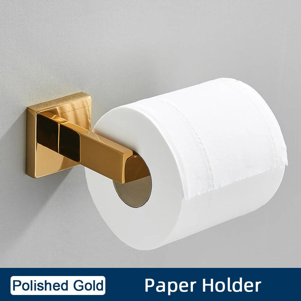 Bathroom Accessories Set Brushed Gold Toilet Wall Towel Bar Rail,Paper Holder and Hook Stainless Steel Bath Rack Hanger Hardware