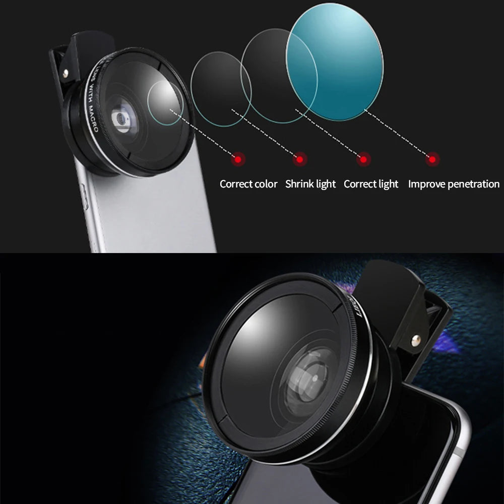 Universal Clip 2-in-1 Lens 37mm Professional 0.45X Super Wide-Angle & Macro HD for iPhone & Android Mobile Phones