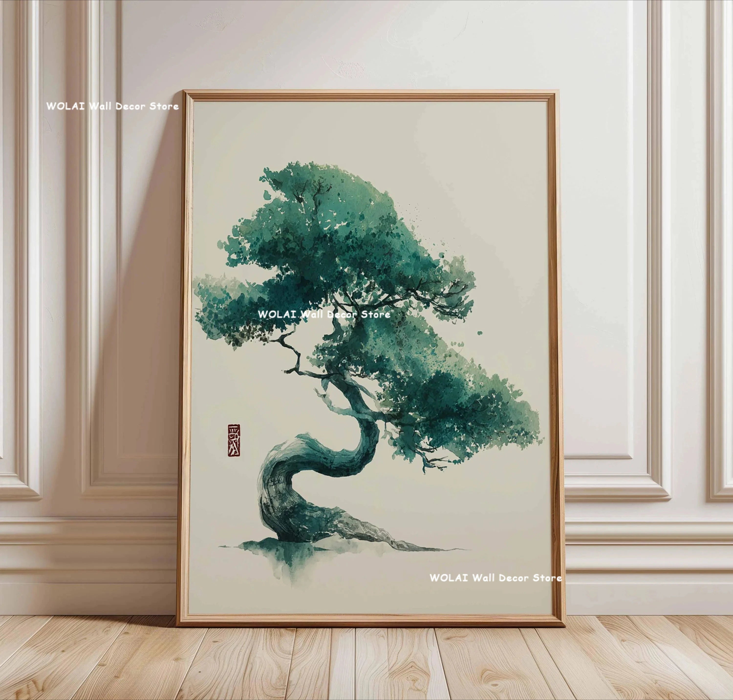 Retro Japanese Forest & Koi Fish Zen Water Painting Canvas Poster Abstract Sun Waves Wall Art Printing for Peaceful Home Decor