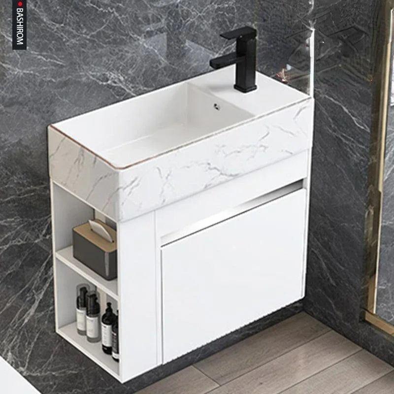 Meuble de salle de bain mini compact, rangement minimaliste, meuble lavabo de salle de bain intégré en céramique, archivadores modernes, mobilier tendance